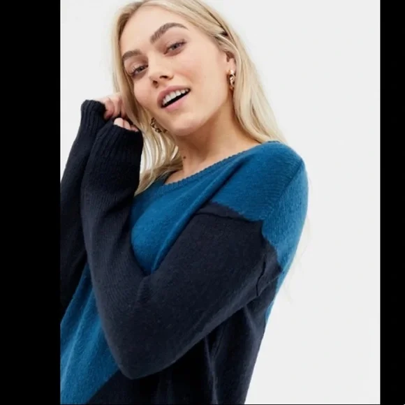 BRAVE SOUL ASOS Blue V-Neck Chevron Jumper Dress M - Picture 3 of 9